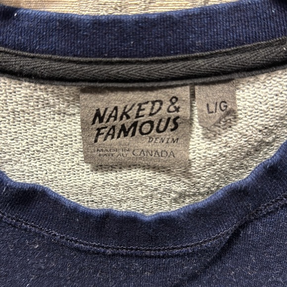 Naked and Famous Indigo French Terry slim crew - Picture 2 of 4